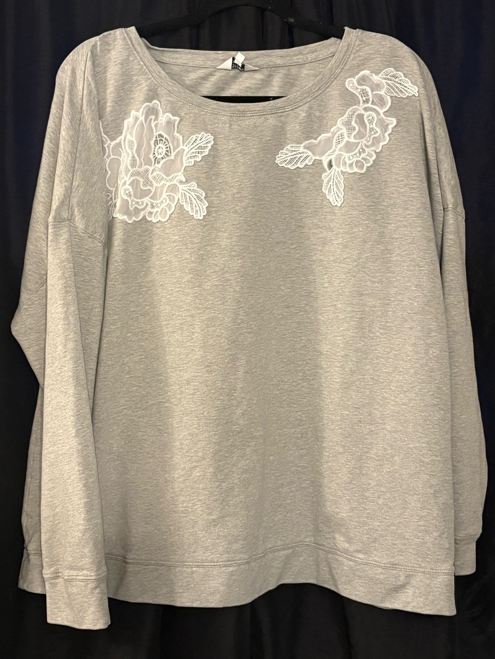 Crown and Ivy Gray Sweatshirt with Lace Detail